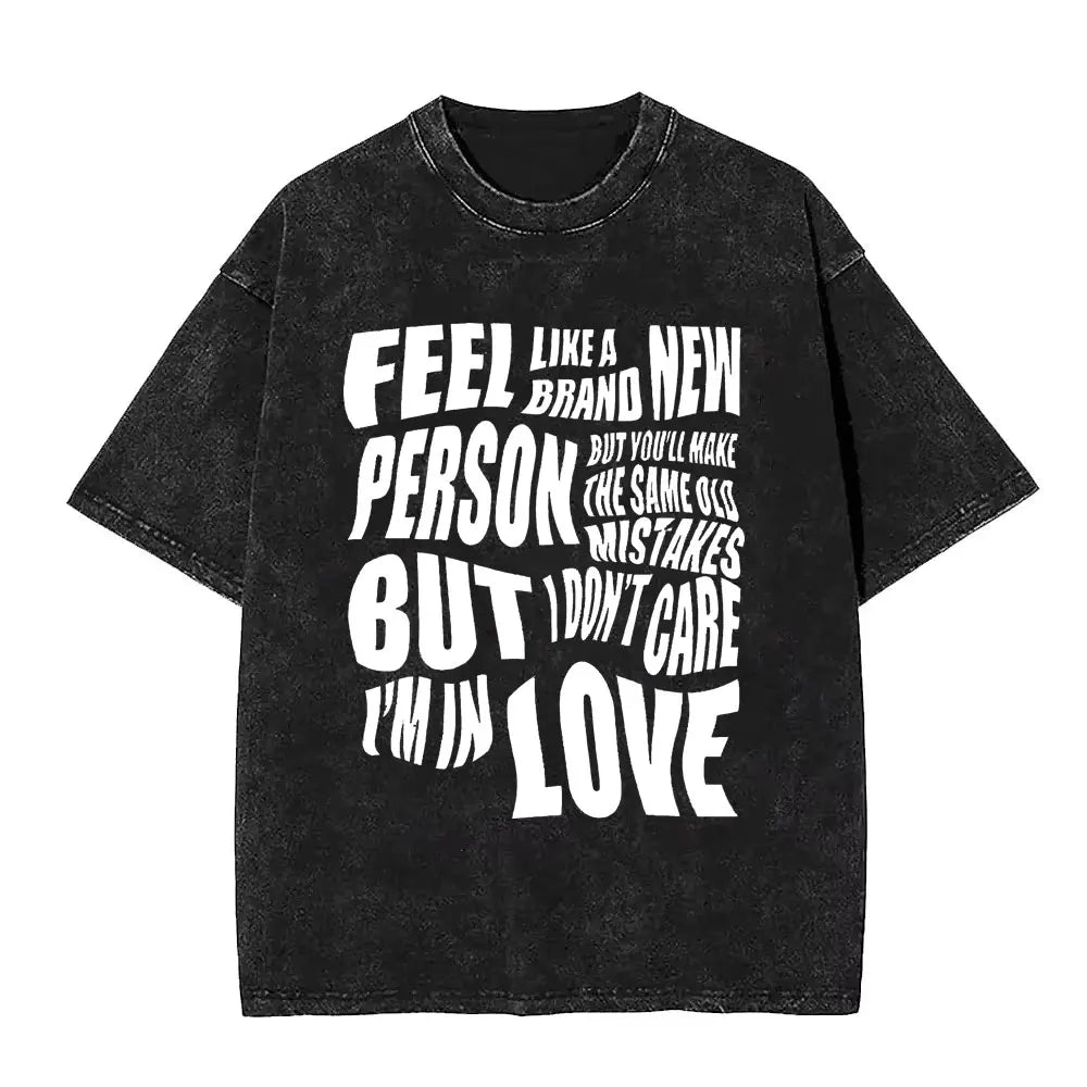 تي شيرت رجالي كاجوال فضفاض بأكمام قصيرة من القطن مطبوع عليه عبارة VintageWashed Pop Rock Band Tames Impala Current Graphic Print