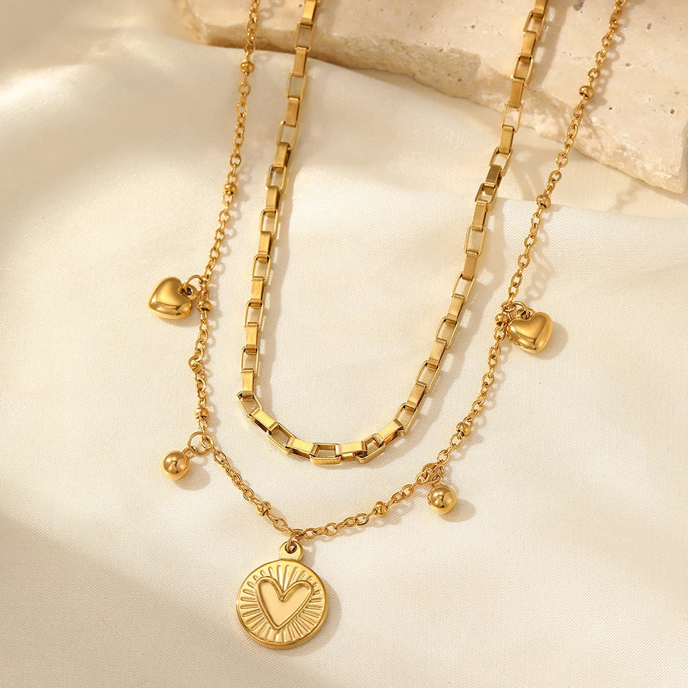 قلادة من الفولاذ المقاوم للصدأ من وويوي، فاخرة ورائعة، بتصميم قلب خوخي مزدوج الطبقات، وسلسلة عظمية، هدية مثالية للسيدات في أعياد الميلاد والذكرى السنوية.