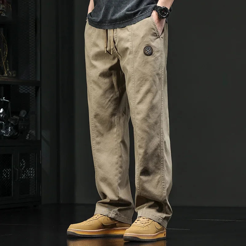 Versatile  Hot Selling Men's Casual Pants Straight Leg Wide Leg Pants with Drawstring Solid Color Men's Fashion Loose Version