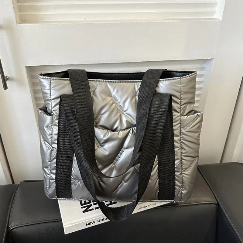 حقائب تسوق شتوية كاجوال من القطن للنساء، حقيبة كتف أنيقة بلون واحد، حقائب يد نسائية للتنقل والهدايا