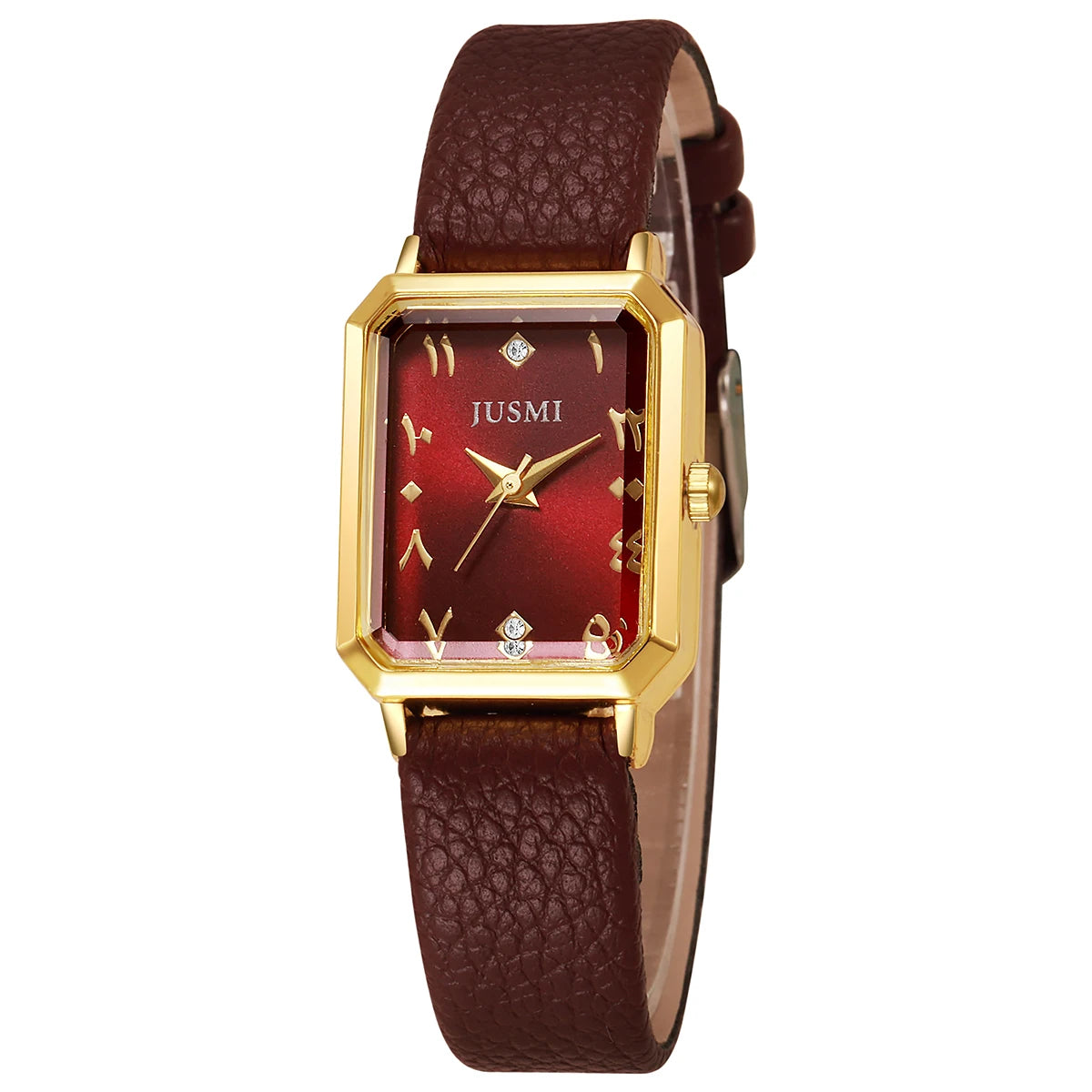 ساعة يد نسائية كوارتز بتصميم كلاسيكي بسيط، بعلبة مستطيلة من سبيكة معدنية مرصعة بأحجار الراين، مناسبة للارتداء اليومي، هدية مثالية لعيد الميلاد.