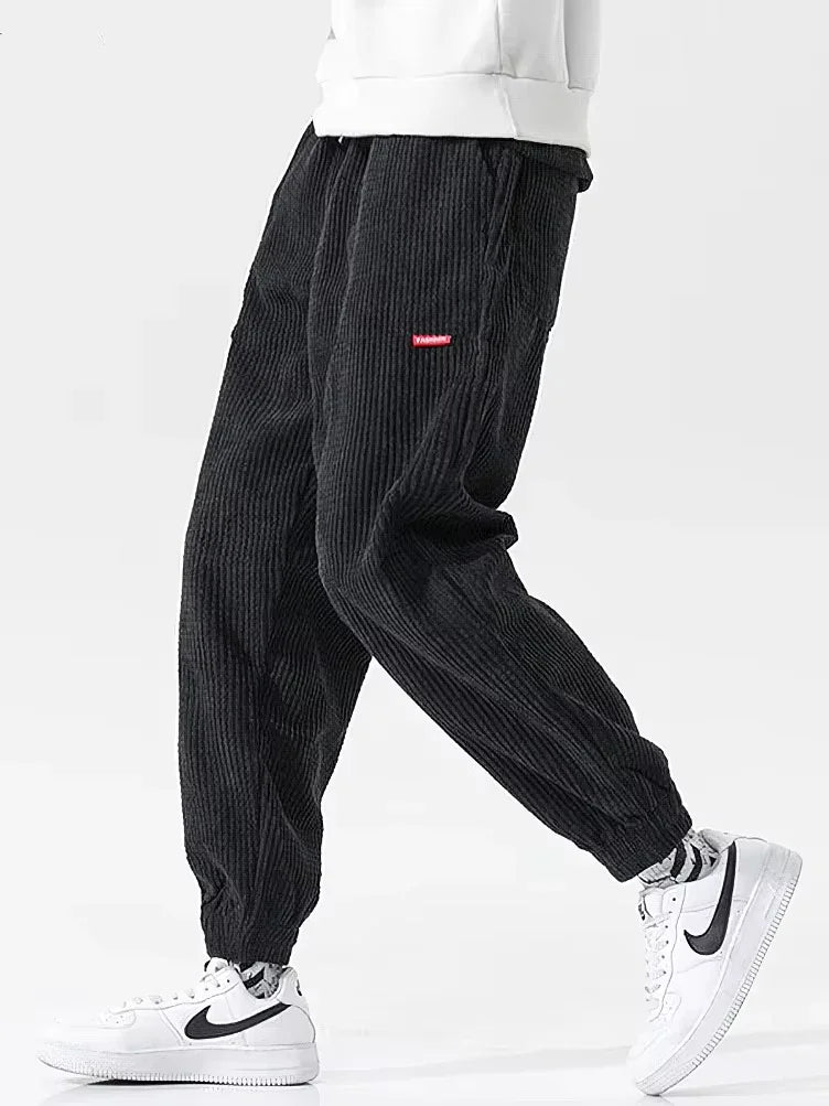 Baggy Corduroy Sweatpants Men Solid Color Casual Autumn Winter Tech Fleece Sport Loose Joggers Harem Pants Male Long Trousers