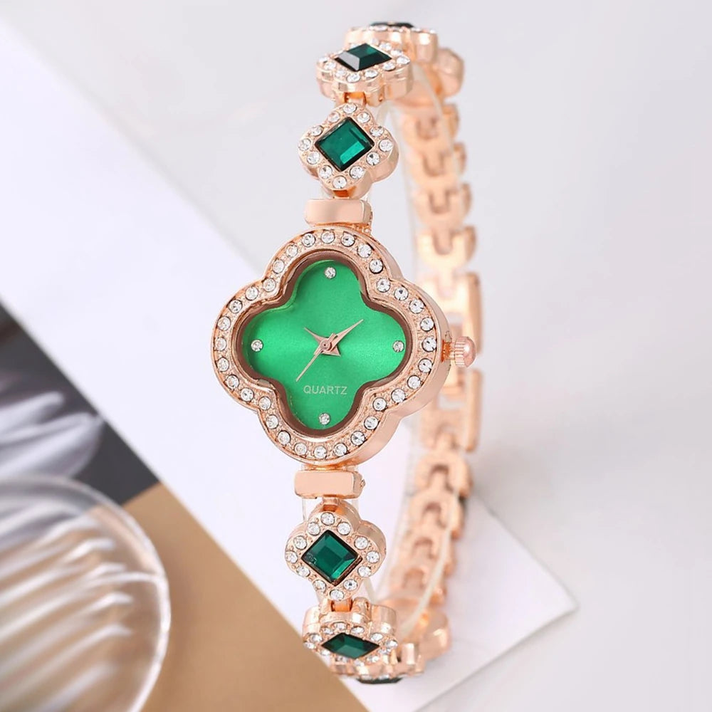ساعات نسائية عصرية جديدة، ساعات كوارتز نسائية، أساور، لون أخضر بسيط، لون ذهبي وردي فاخر، ساعات يد نسائية (Relogio Feminino)