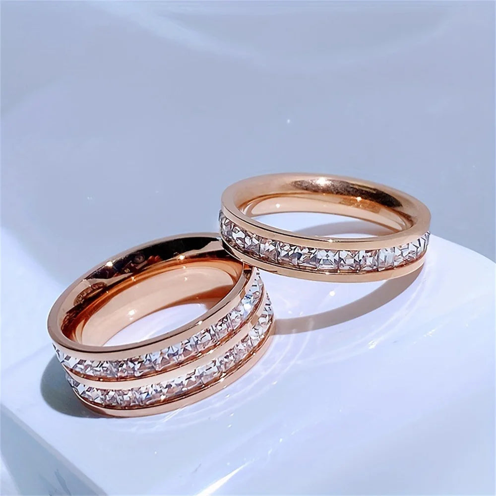 Luxury Stainless Steel Ring For Women Three-Piece Set Zircon Classic Fashion Finger Accessory Jewelry Female Gifts