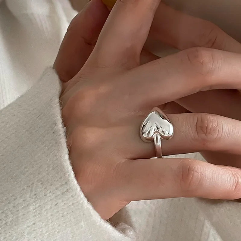 خاتم مفتوح من الفضة الإسترليني عيار 925 بتصميم بانك على شكل قلب، بتصميم هندسي غير منتظم، قابل للتكديس، هدية مجوهرات للنساء والفتيات، خدمة توصيل مباشرة بالجملة