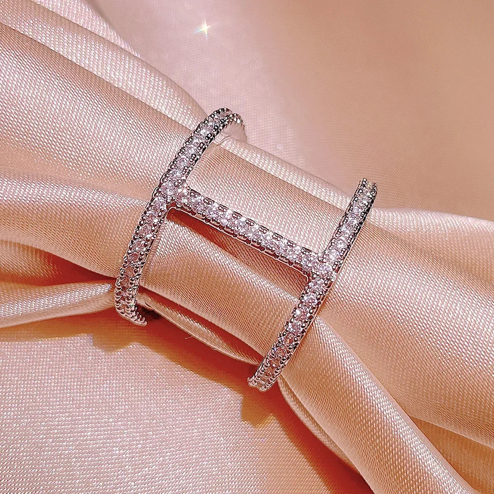 خاتم فضة إسترليني عيار 925 أصلي بتصميم هندسي بسيط على شكل صليب مزدوج، مجوف، قطعة مجوهرات عصرية أنيقة للنساء