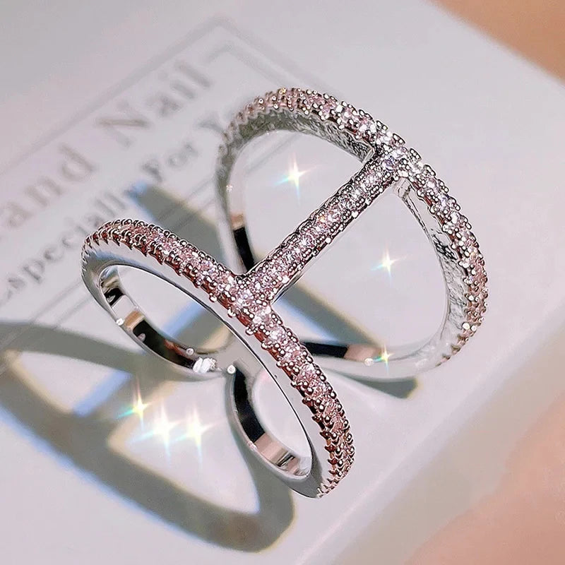 خاتم فضة إسترليني عيار 925 أصلي بتصميم هندسي بسيط على شكل صليب مزدوج، مجوف، قطعة مجوهرات عصرية أنيقة للنساء