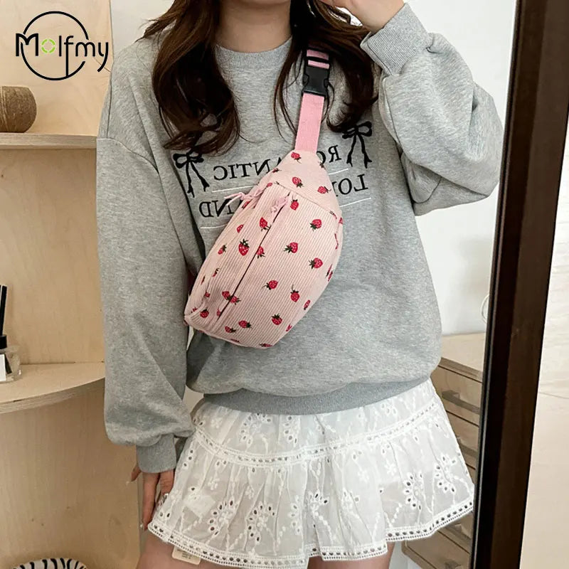 حقيبة خصر نسائية ورجالية من قماش الكوردروي، حقيبة فاني، جيب فراولة، حقيبة صدر أنيقة، حقيبة يد رياضية للسفر، حقيبة خصر منقوشة، حقائب بطن