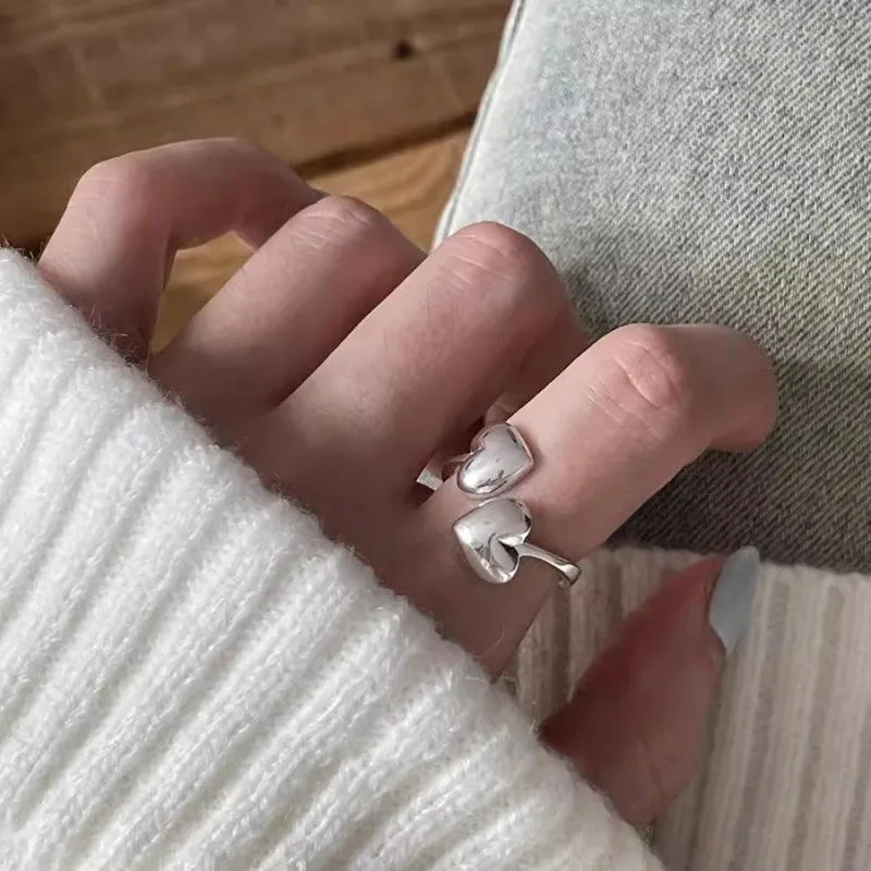 خاتم مفتوح من الفضة الإسترليني عيار 925 بتصميم بانك على شكل قلب، بتصميم هندسي غير منتظم، قابل للتكديس، هدية مجوهرات للنساء والفتيات، خدمة توصيل مباشرة بالجملة