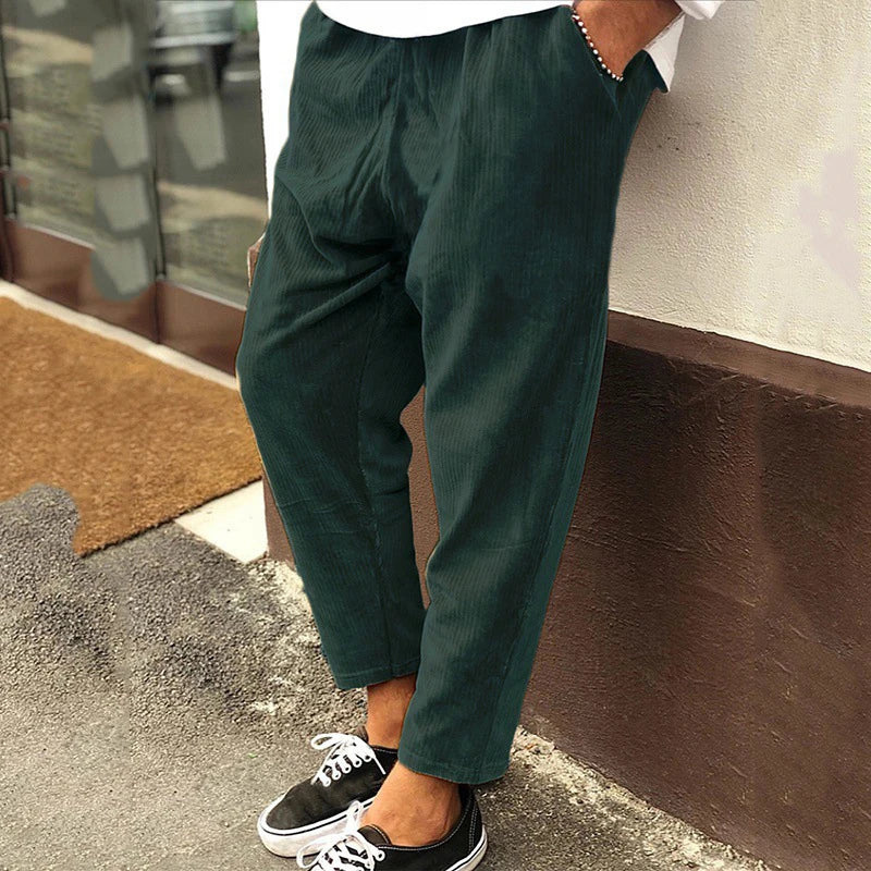 Vintage Corduroy Pants Men Solid Mid Waist Straight Long Pant Summer Casual Streetwear Mens Trousers Autumn Fashion Pants