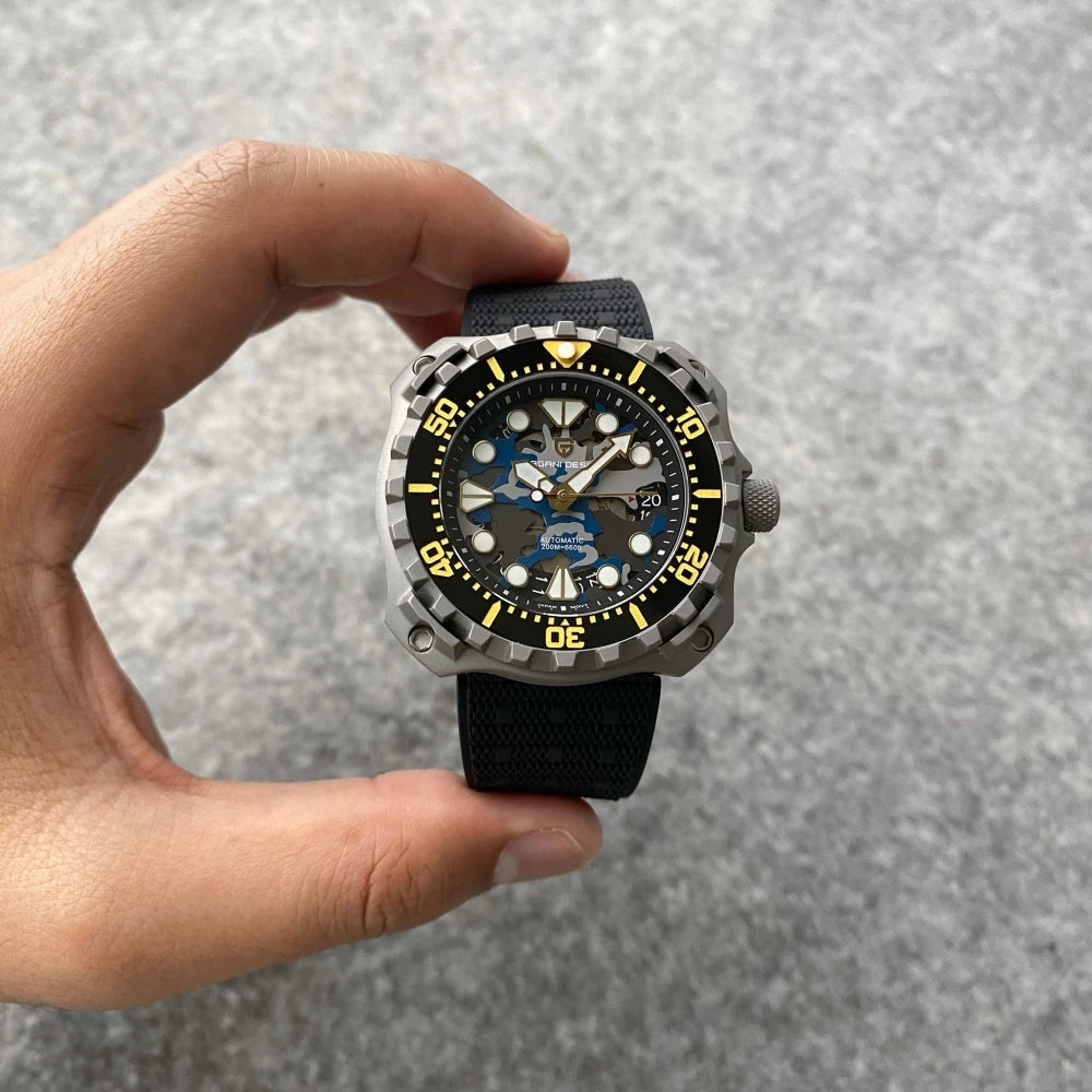 ساعة باجاني ديزاين 40 مم مجوفة للرجال بتصميم عسكري ميكانيكي من التيتانيوم للغوص والرياضة للرجال ساعات ميكانيكية أوتوماتيكية