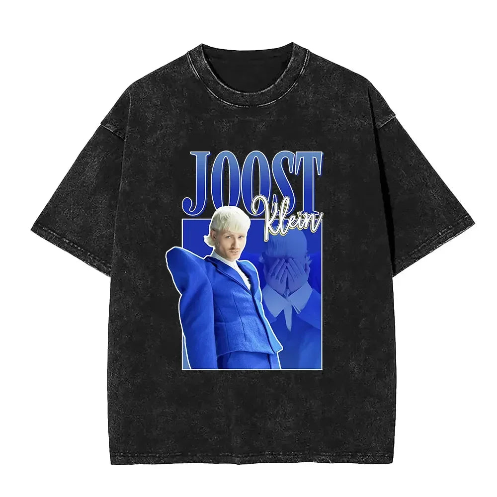 تي شيرت رجالي صيفي 2025 مطبوع عليه شعار جوست كلاين بتصميم ريترو مغسول، تي شيرت يوروبا، تي شيرت رجالي كاجوال من القطن الخالص بتصميم هيب هوب، مقاس كبير