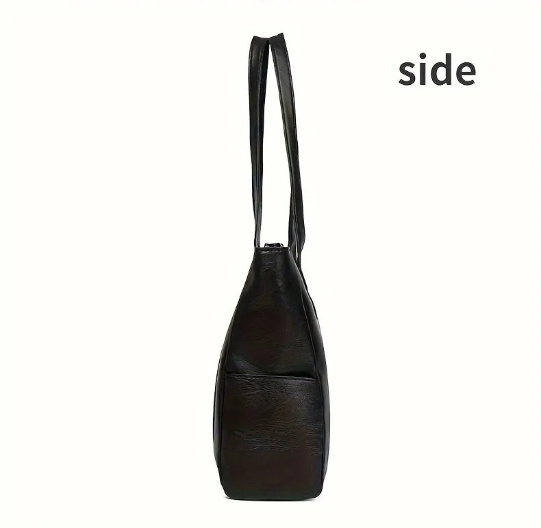 1pc Spacious PU Solid Color Shoulder Bag - Durable, Zipper Portable Double Handle Tote Bag with Large Capacity - Perfect Commute
