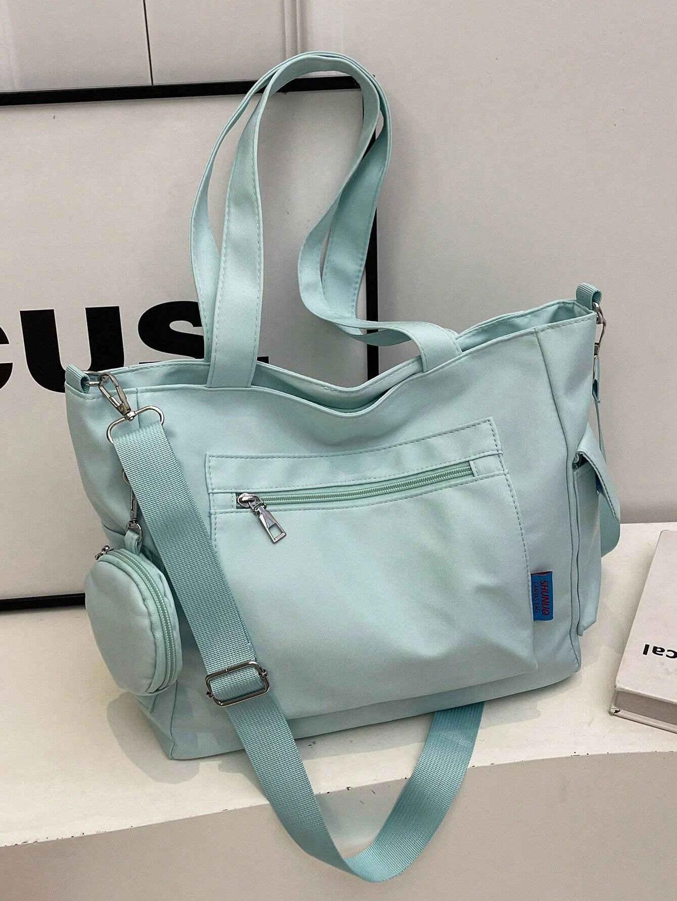 حقيبة تسوق كبيرة الحجم للجنسين مع جيب للعملات المعدنية، حقيبة مدرسية أنيقة لطلاب المدارس المتوسطة، حقيبة كاجوال، حقيبة كتف كروس بودي