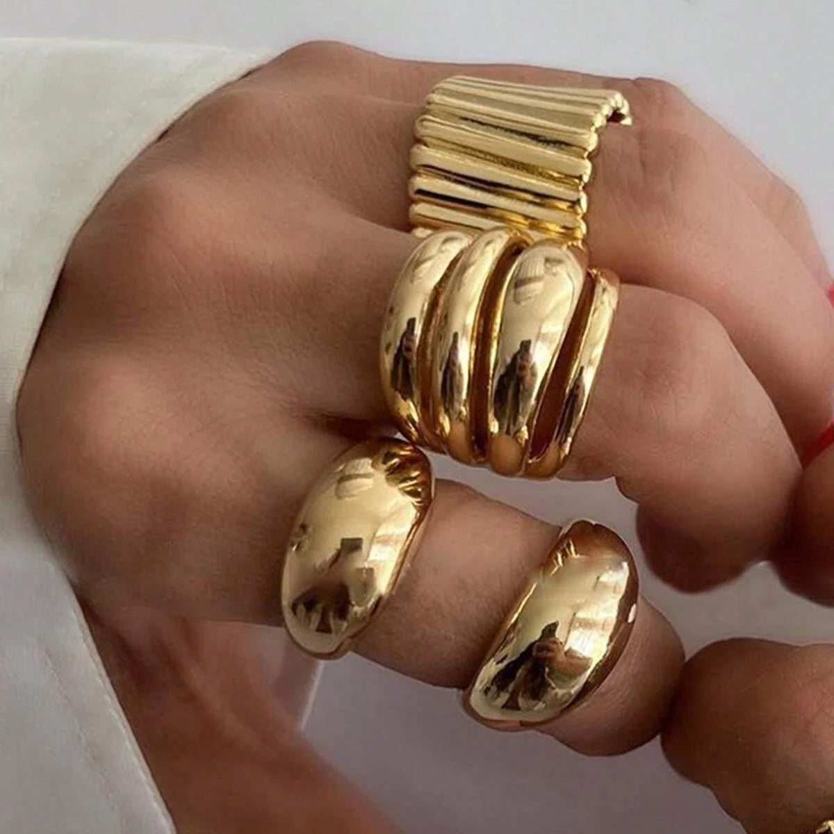 طقم من 8 قطع من الخواتم النسائية بتصميم بسيط ومموج وغير متماثل، لون ذهبي، طقم خواتم غير منتظم، مناسب للحفلات والارتداء اليومي، هدية مجوهرات