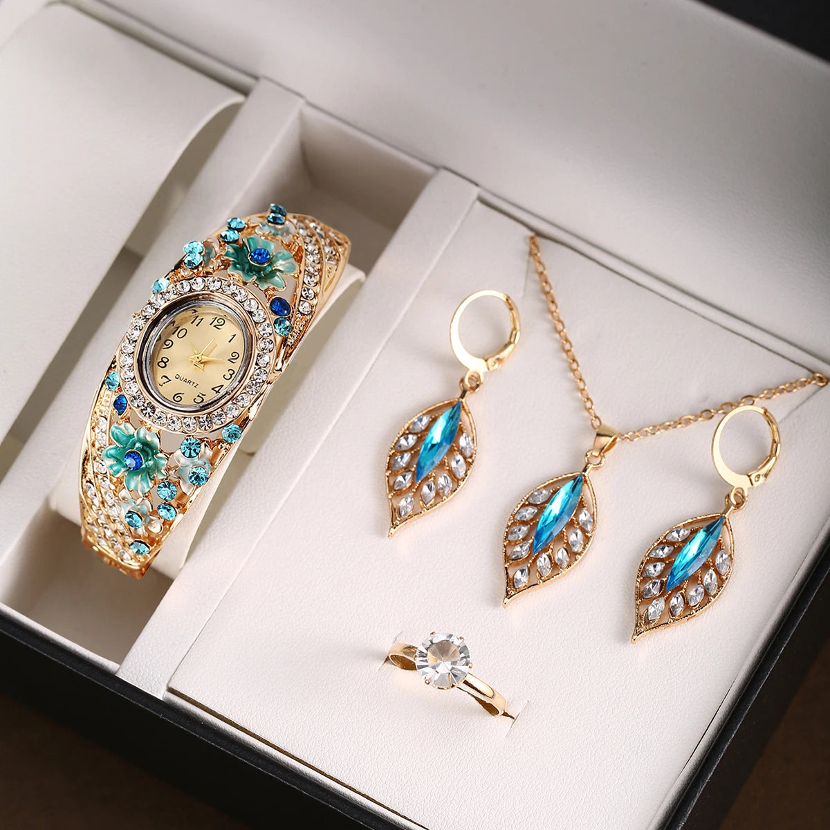 5 قطع من أساور وساعات نسائية عصرية جديدة بتصميم قصر، مرصعة بأحجار كريمة ثلاثية الأبعاد على شكل زهور، متعددة الاستخدامات