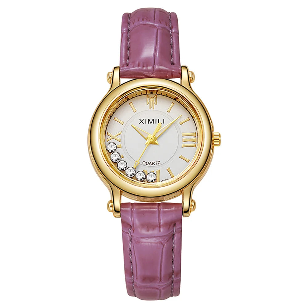 ساعة يد نسائية أنيقة جديدة لعام 2025 على شكل كرة دوارة بسيطة صغيرة من الكوارتز للأعمال من الجلد الأسود