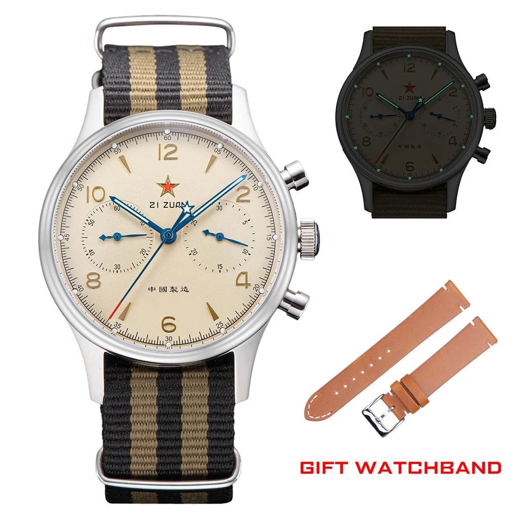 ساعة يد رجالية 38 مم 1963 Polit كرونوغراف ST1901 ميكانيكية أصلية Air Force 40 مم أكريليك Reloj Homber Tianjin Movement