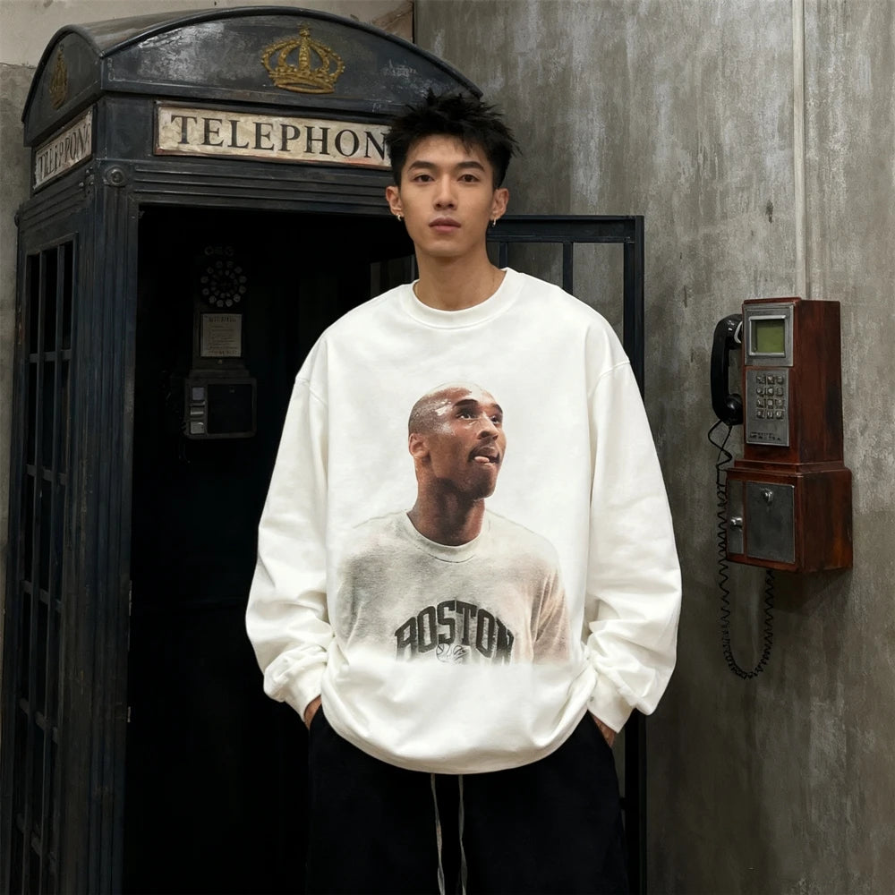 تي شيرت KUCLUT ذو جودة عالية مطبوع عليه رسومات BIG FACE بأكمام طويلة ومقاس كبير، تي شيرت فضفاض للرجال والنساء مصنوع من القطن بنسبة 100%