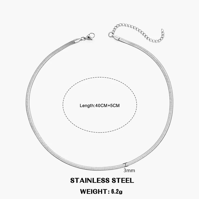 Hot Classic Unisex Flat Snake Chain Choker Necklace For Women Stainless Steel Herringbone Gold Silver Color Fashion Jewelry Gift