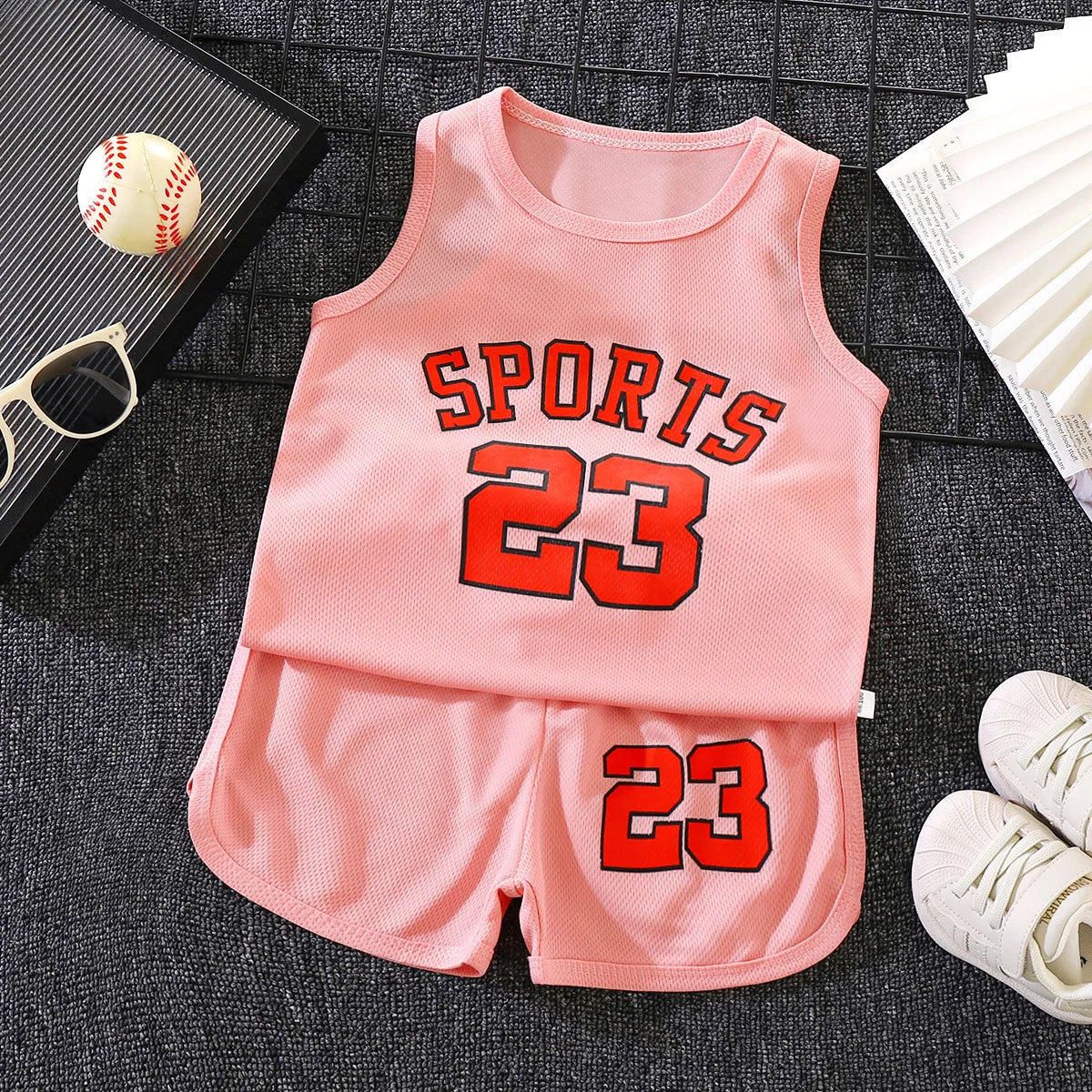 Kids Sports Set for Boys and Girls Baby Basketball Jersey Summer Mesh Tank Top Shorts Quick Dry Set Summer Sportswear