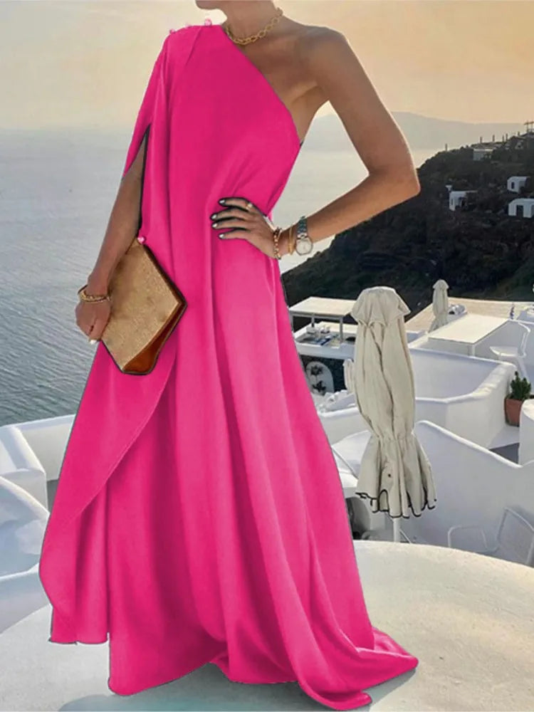 Fashion Elegant Party Dress Women Sexy Off Shoulder Solid Loose Dresses Robe Femme Casual Holiday Beach Skirt Dress Lady Summer