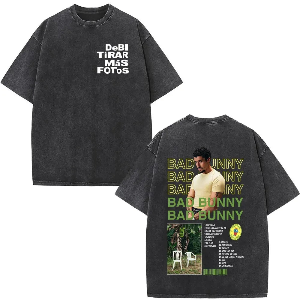 ألبوم Bad Bunny كبير الحجم المغسول Debi Tirar Mas Fotos DTMF تي شيرت جرافيكي للرجال والنساء تي شيرت عتيق ملابس الهيب هوب والشارع