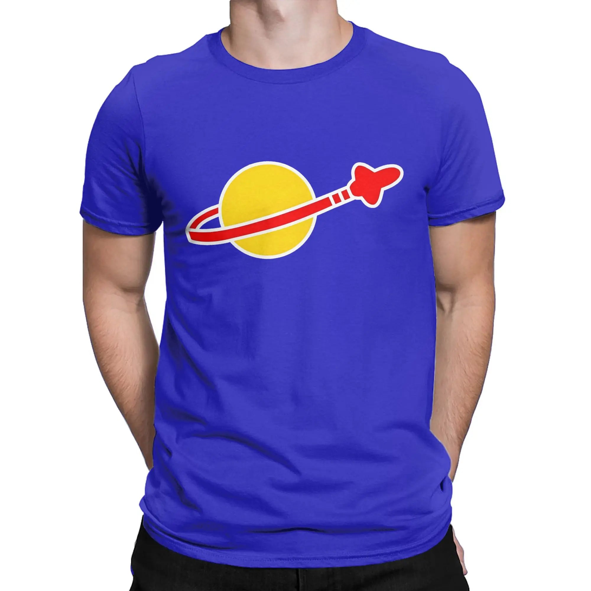 تي شيرت رجالي من القطن الخالص برقبة دائرية وأكمام قصيرة وملابس بمقاسات كبيرة بشعار رجل الفضاء الهيبستر بيني ليغو القديم