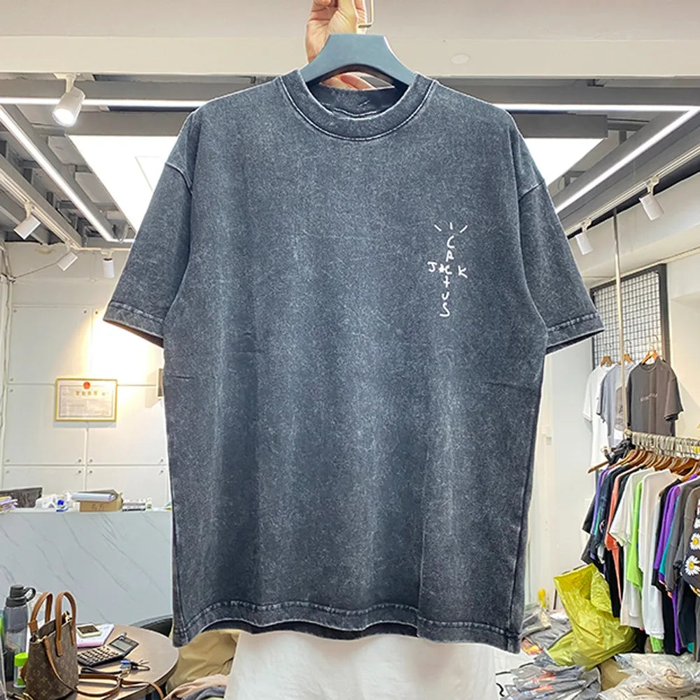 تي شيرت رجالي كاكتوس جاك 2025 بأكمام منسدلة وأكتاف منسدلة ونمط هيب هوب وسكيتبورد ستريت، مصنوع من القطن بنسبة 100%، مقاس 230 جرام