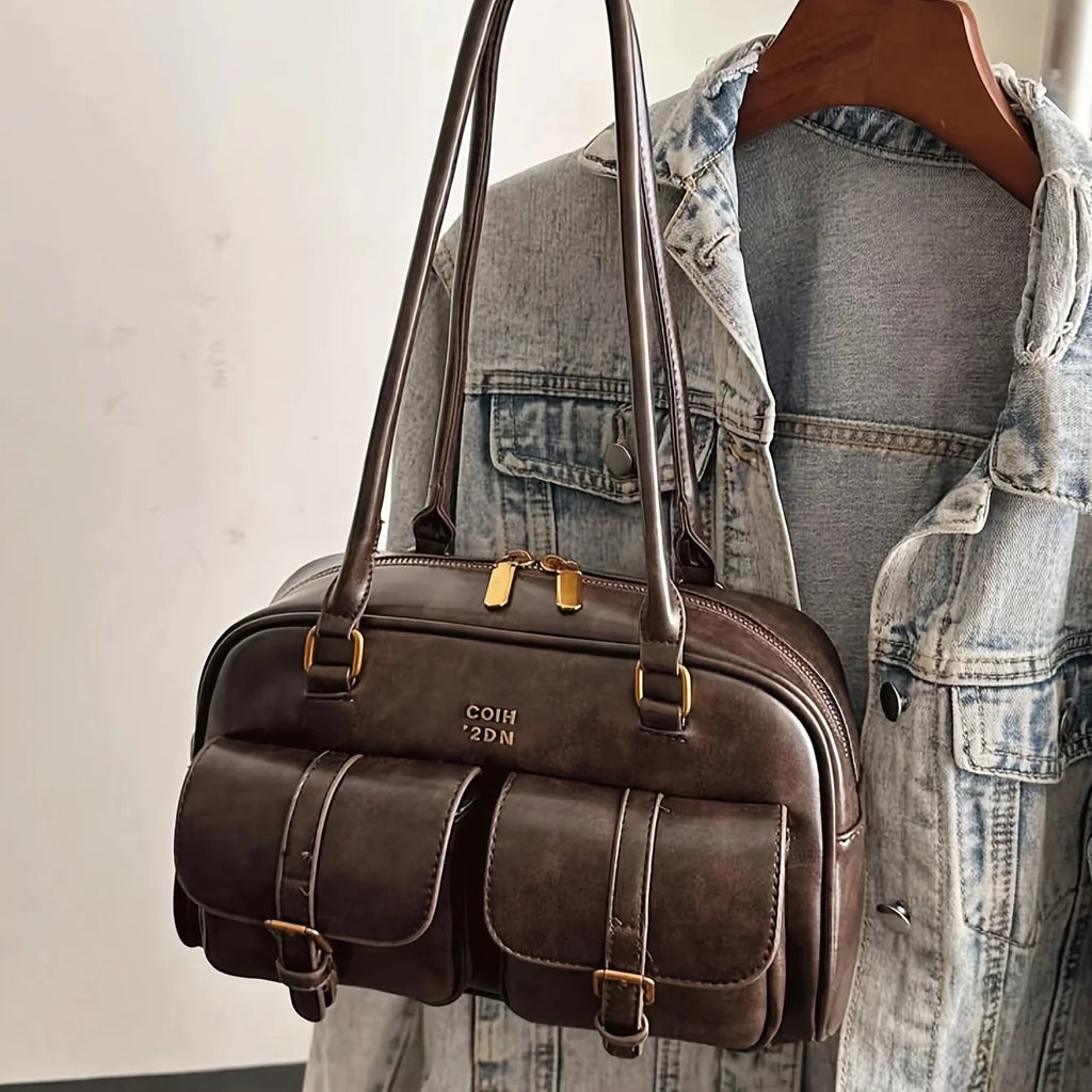 حقيبة كتف نسائية متعددة الجيوب بلون القهوة البني، حقيبة كروس أنيقة متعددة الاستخدامات للسفر والعمل والتسوق