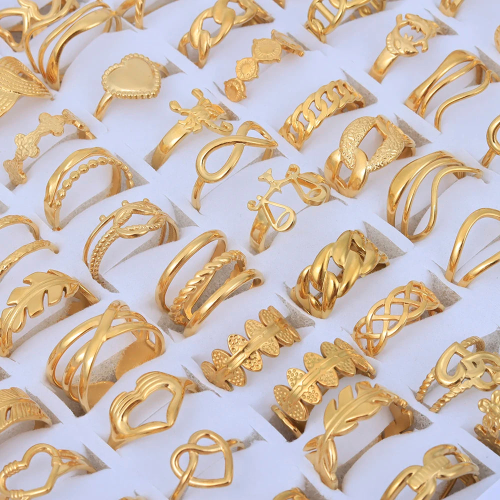 20 Pieces/Lot Vintage Adjustable Stainless Steel Rings Mixed Oil Pressure Titanium Steel Men and Women Couple Finger Ring