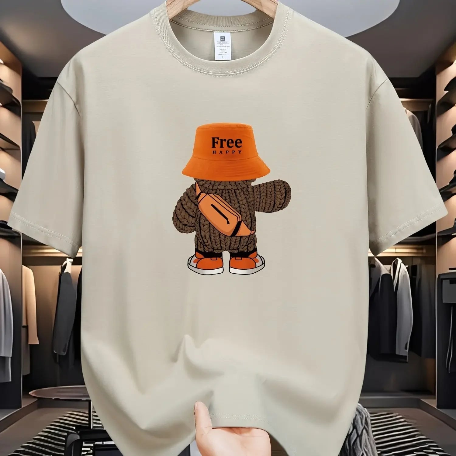 Summer men's  sports casual loose fit plus cartoon pattern printed comfortable round neck short sleeved T-shirt