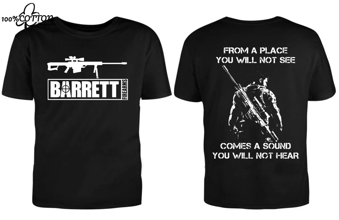 تي شيرت رجالي من LE Barrett Firearms مصنوع من القطن مطبوع عليه صورة بندقية على الوجهين، للرجال والنساء، تي شيرتات برسومات جرافيكية