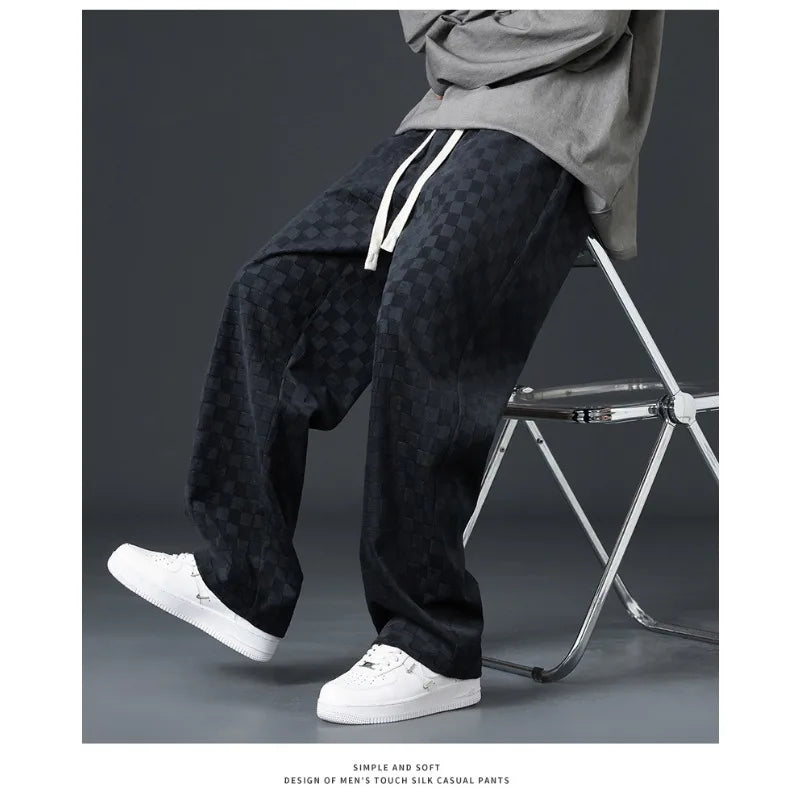 Corduroy Pants Men's Spring Autumn Loose Straight Wide-leg Sweatpants Hong Kong Style Sports Casual Trousers