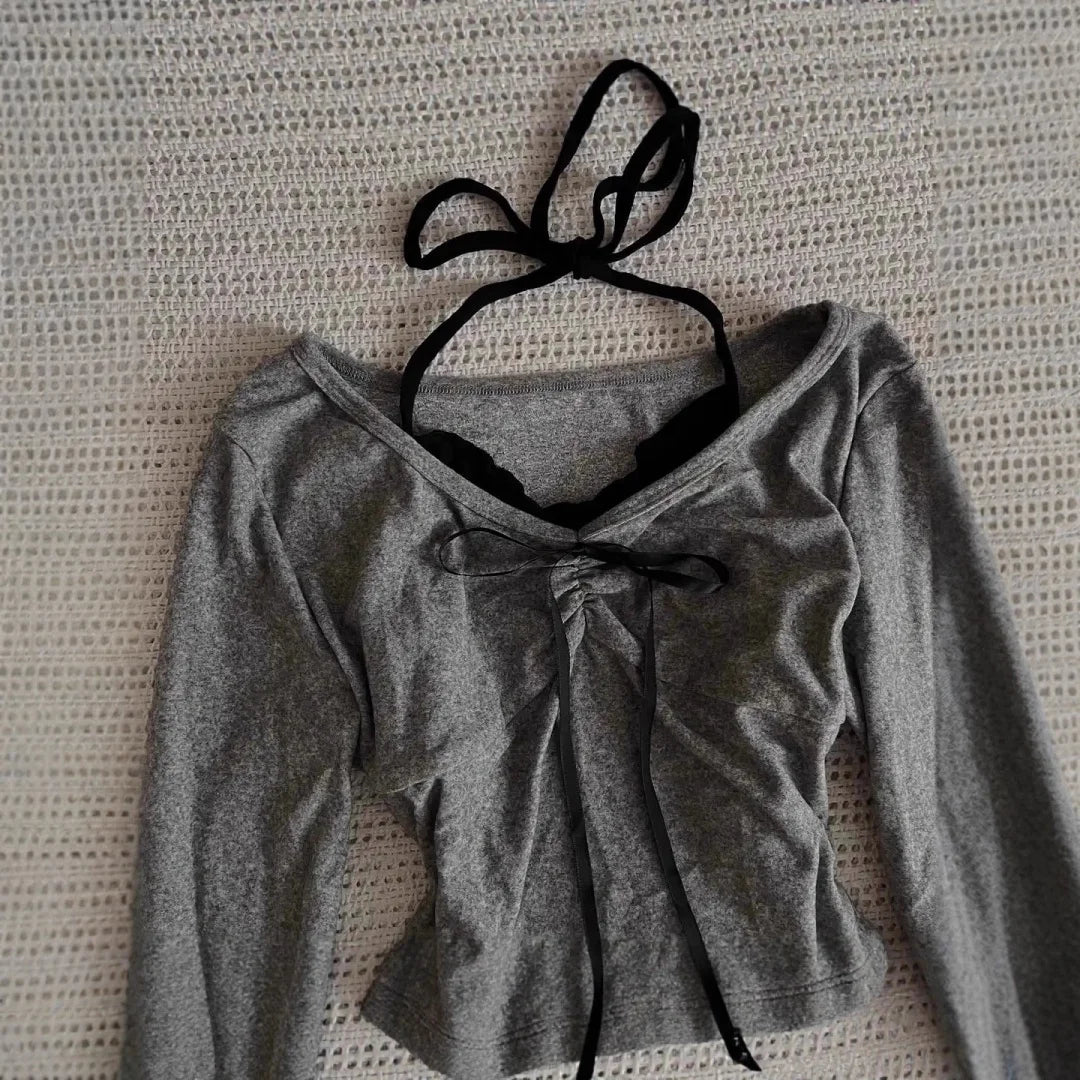 قمصان نسائية خريفية بياقة مدورة مع حواف من الدانتيل وقصة ضيقة وحاشية متعددة الطبقات وأكمام طويلة ونمط مقصوص