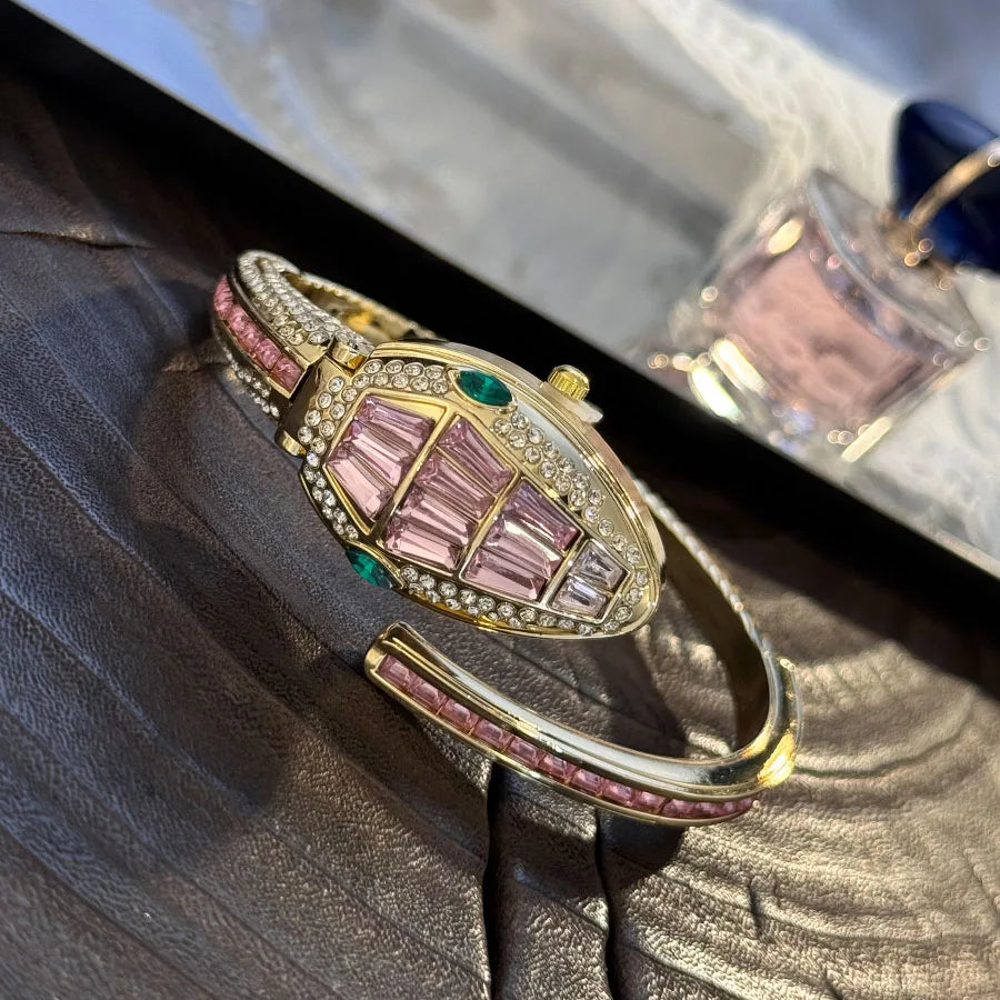 Ladies Snake-Shape Color Diamond Bracelet Watch Elegant Luxury Cross-Border Best-Selling Fashion Star Quartz Watch