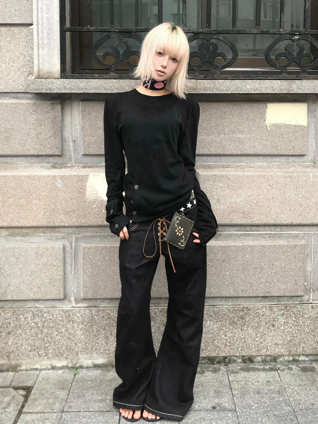 Genayooa Gothic Vintage T-shirt Women Long Sleeve Button Y2k Retro Black Grunge Tops Streetwear 2000s Print Tshirts Autumn