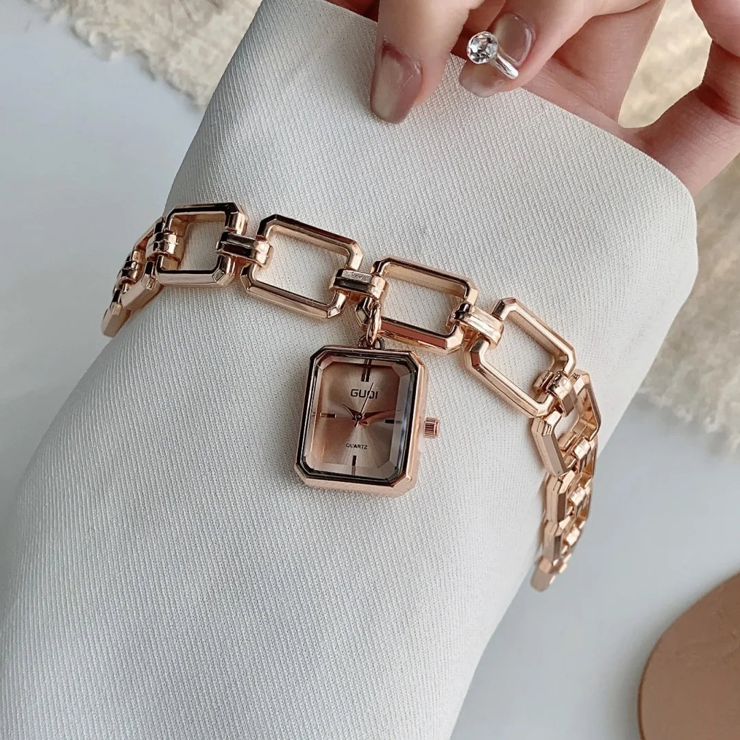 ساعة كوارتز نسائية بسوار، مينا مربع، تناظرية، ساعة يد أنيقة للنساء