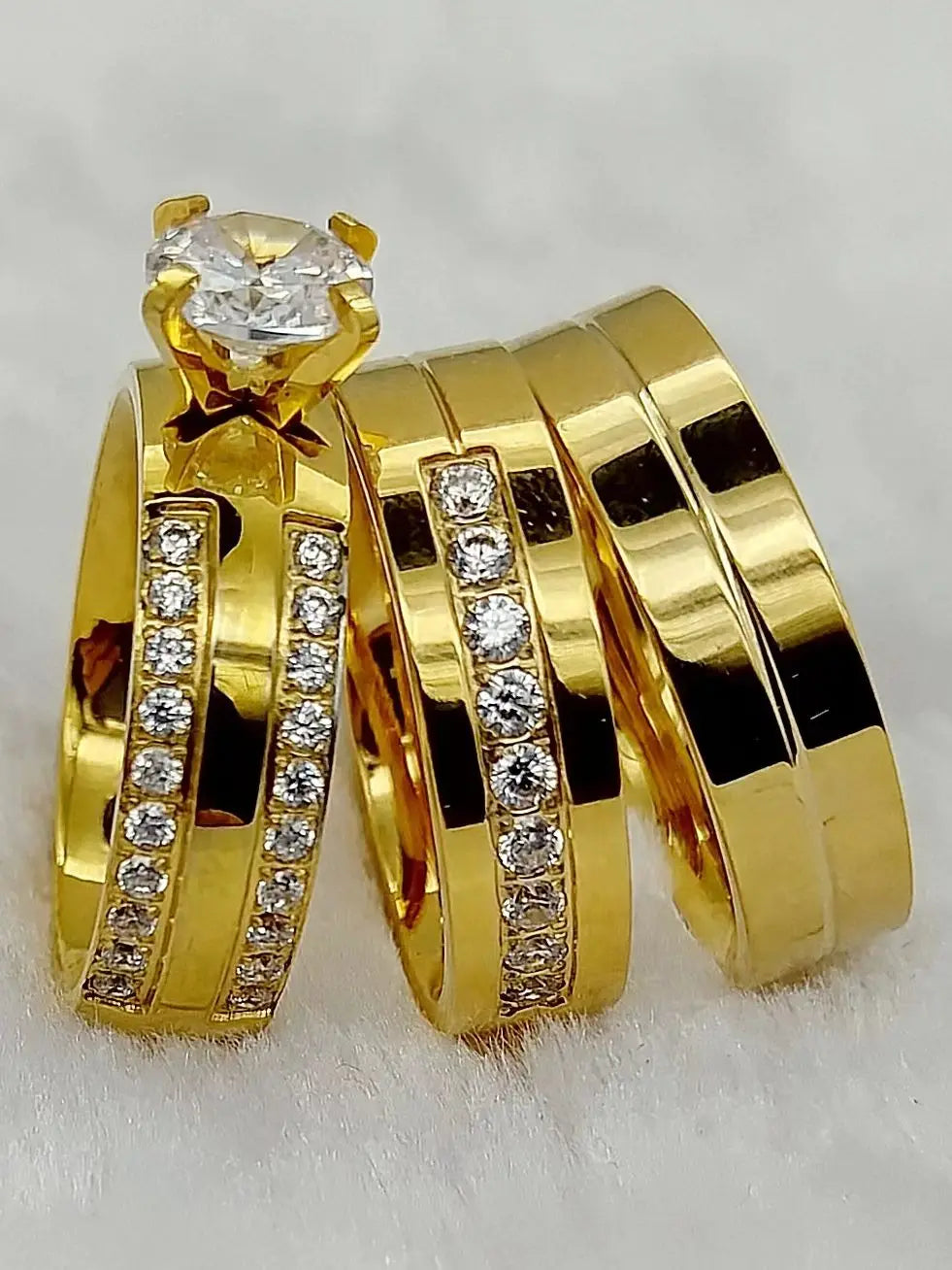 High Quality 3pcs Marriage Wedding Engagement Rings Set For Couples cz Diamond 18k gold plated Fashion jewelry Lover's Ring