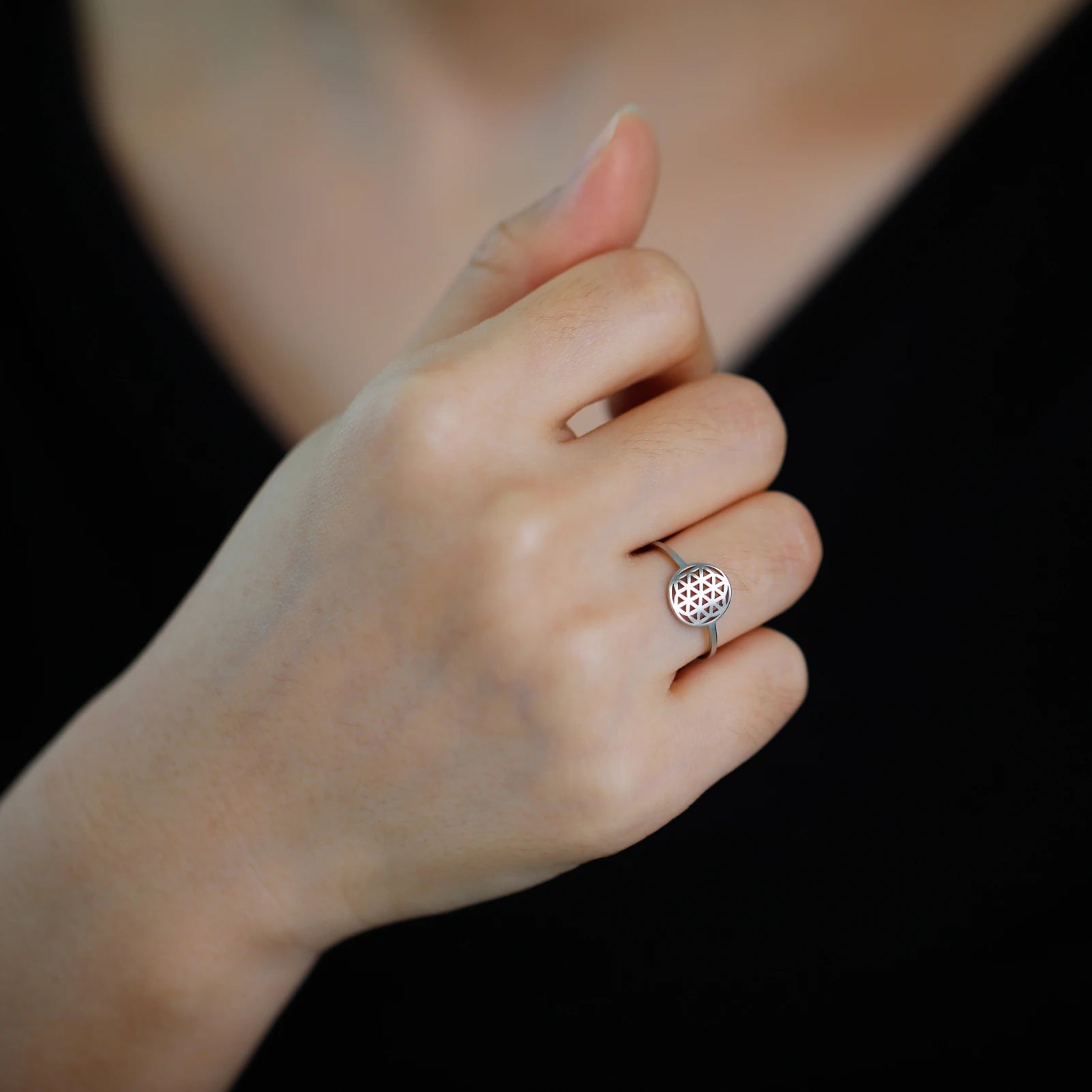 خاتم زهرة الحياة من سكايريم للنساء، تصميم هندسي مقدس، مصنوع من الفولاذ المقاوم للصدأ، مجوهرات عتيقة، هدية عيد ميلاد، جديد بالجملة