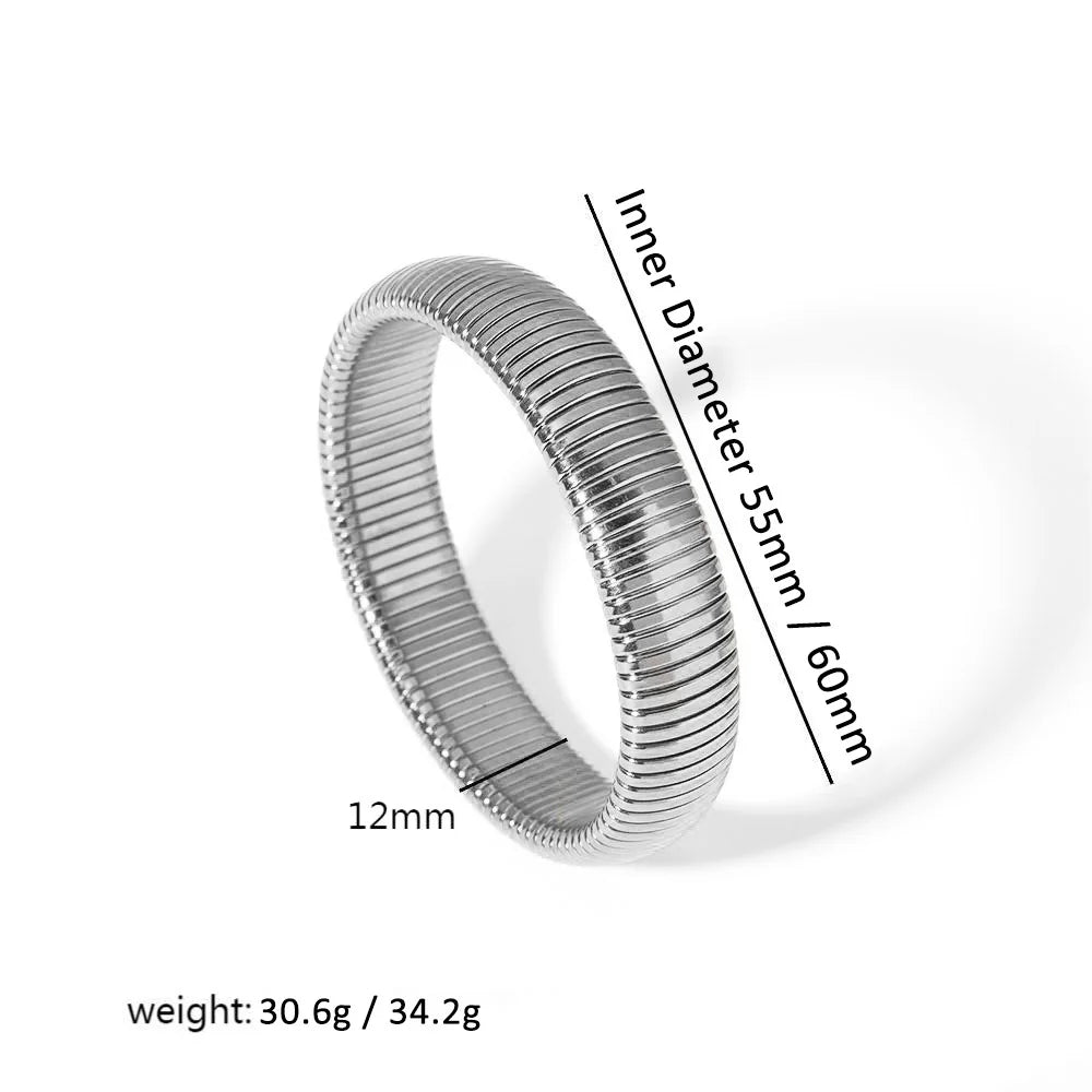 سوار مطاطي من الفولاذ المقاوم للصدأ 304L للنساء، مطلي بالذهب عيار 18 قيراطًا، بتصميم بانك عريض وعريض، مصنوع من المعدن الحلزوني، مقاوم للماء.