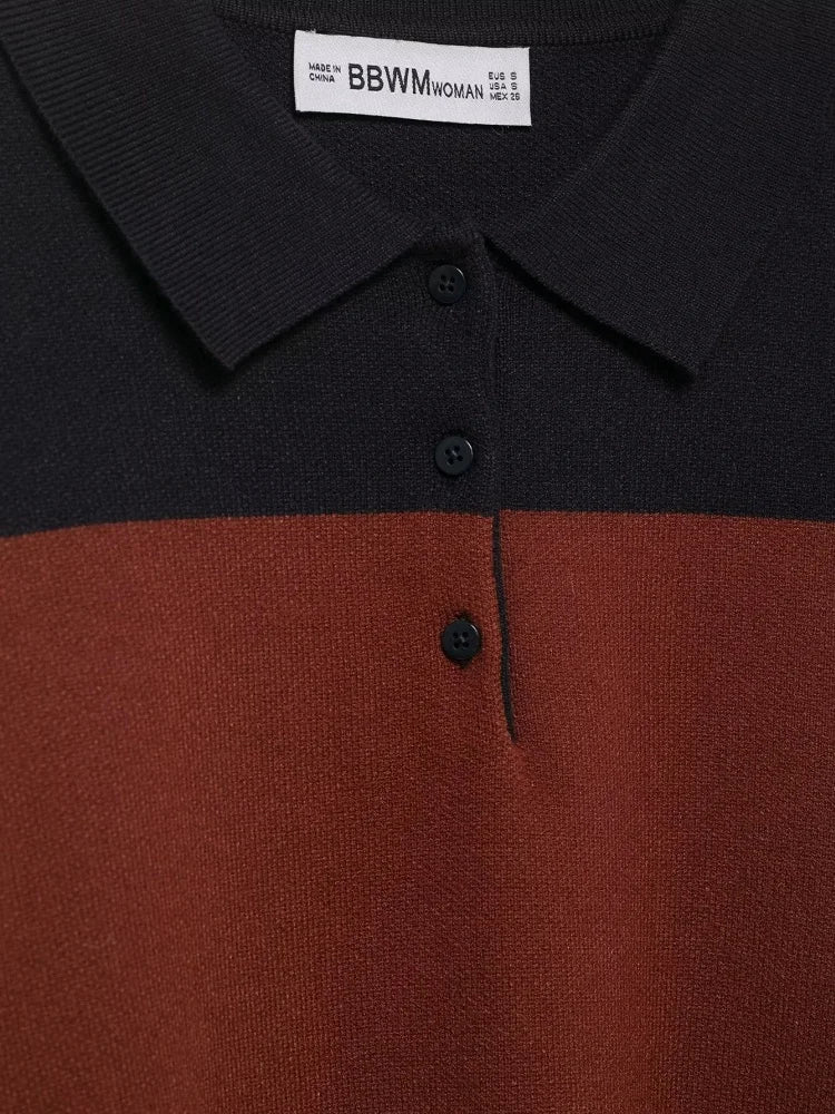 سترة كارديجان مخططة محبوكة بأكمام طويلة وياقة بولو للخريف للنساء بأزرار مزخرفة، سترة نسائية أنيقة غير رسمية