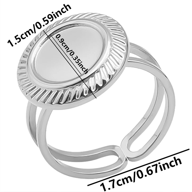 خواتم من الفولاذ المقاوم للصدأ بتصميم هندسي دائري بيضاوي على شكل قلب، قابلة للتعديل، مصنوعة يدويًا، مناسبة للنساء والرجال، بتصميم مفتوح.