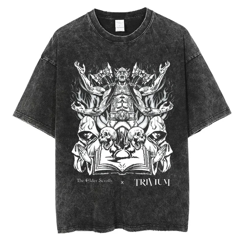 تي شيرت ألبوم روك تريفيوم شوغون مصنوع من القطن عالي الجودة باللون الأسود بأكمام قصيرة للرجال والنساء أزياء الهيب هوب والشارع