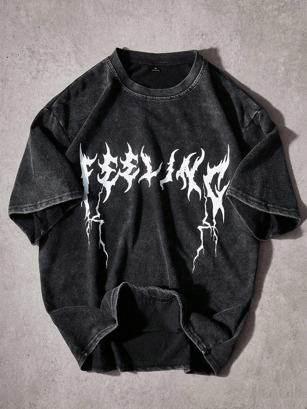 تي شيرت رجالي بنمط الشارع على نمط انستغرام، تي شيرت مغسول بطباعة حروف داكنة اللون، تي شيرت باهت على الطراز القوطي، تي شيرت مغسول بالحامض