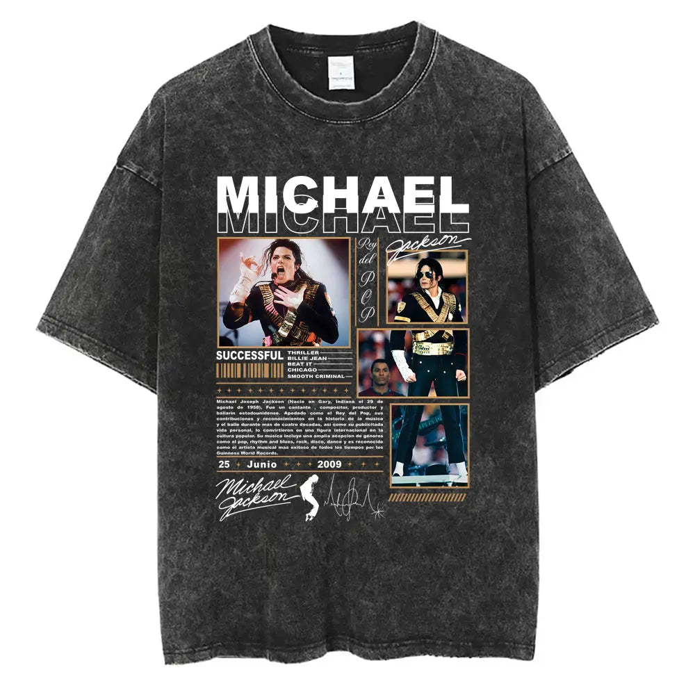 تي شيرت رجالي ونسائي عصري بتصميم كلاسيكي من مايكل جاكسون، تي شيرت رجالي كبير الحجم بتصميم روك قوطي عتيق، تي شيرت رجالي كبير الحجم بتصميم بانك
