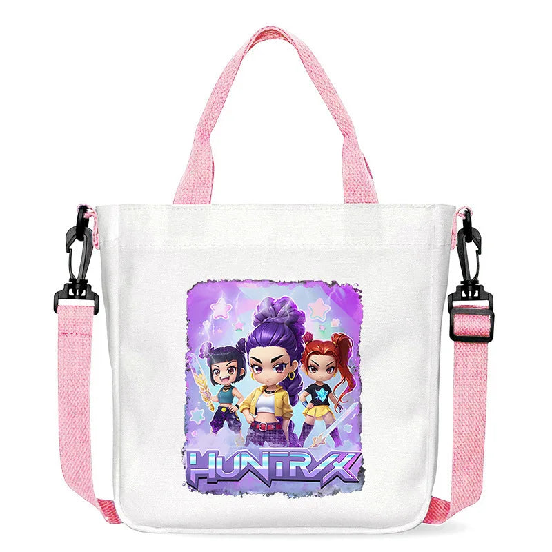 حقيبة قماشية جديدة من KPop Demon Hunters للفتيات، حقيبة يد مربعة أرجوانية بسيطة، حقيبة حمل، حقيبة كتف، هدية عيد ميلاد