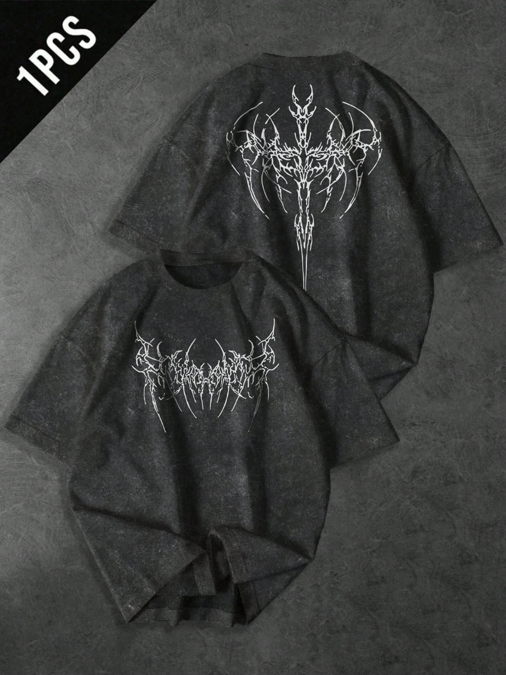 تي شيرت رجالي رياضي كاجوال بأكمام قصيرة ورقبة دائرية وطبعة قوطية، مصنوع من القطن الخالص المغسول، بتصميم باهت، مناسب للجنسين