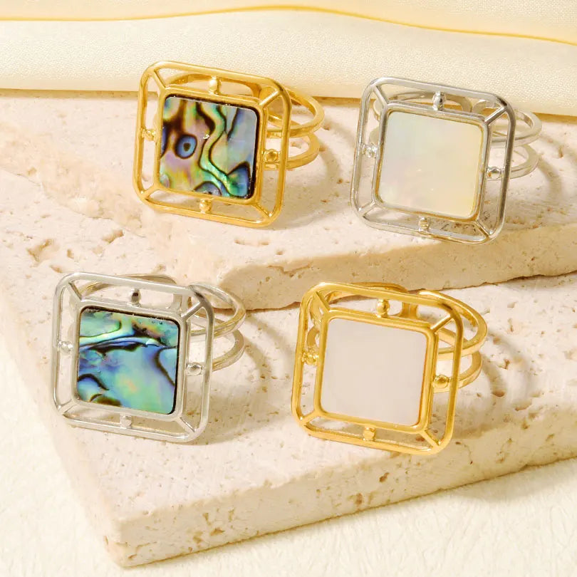 1Pc Stainless Steel Trendy Summer Geometric Sea Natural Shell Textured Chunky Open Rings Vintage Irregular Women Bagues Jewelry