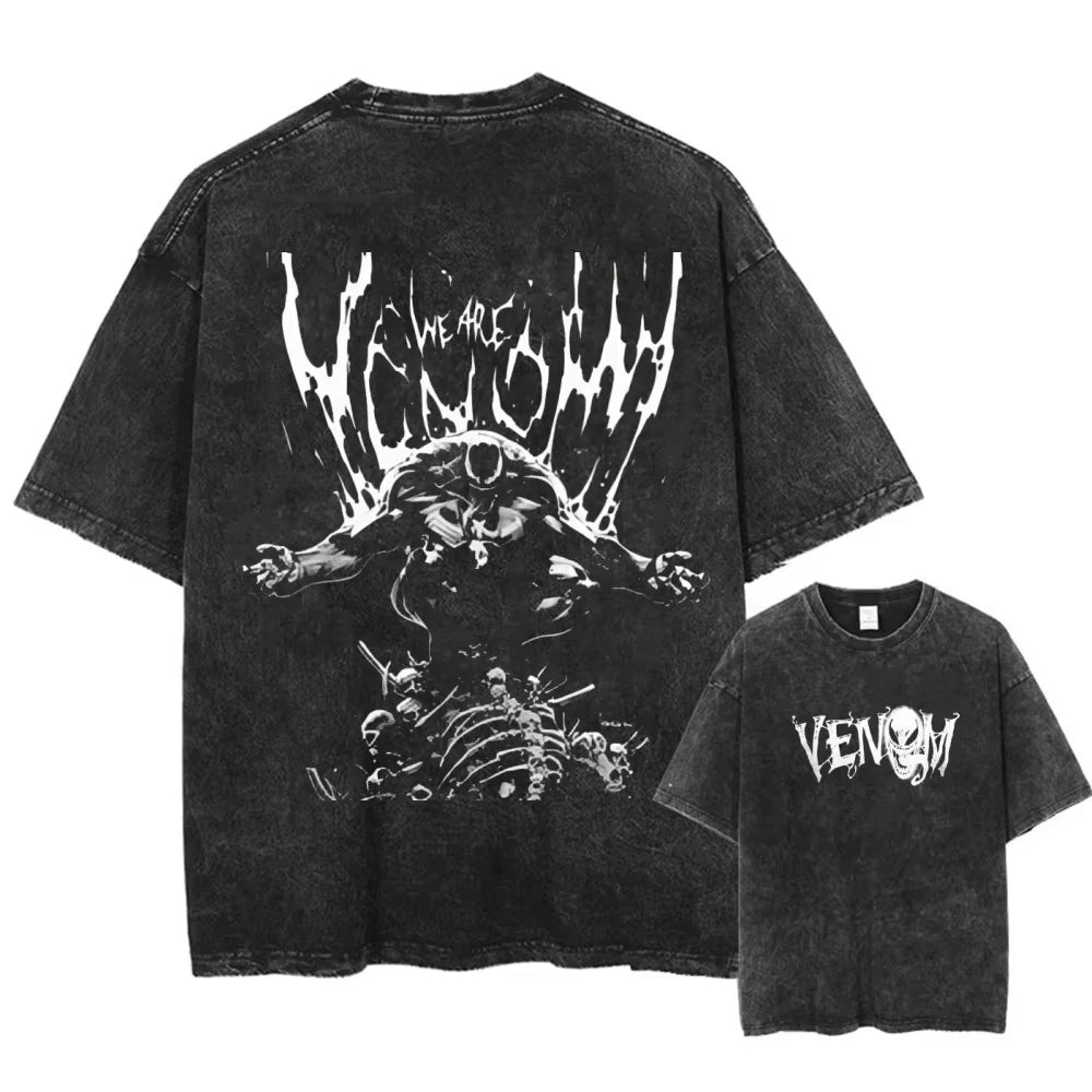 تي شيرت Marvel VENOM Y2K Harajuku Hip Hop Fashion High Street للجنسين تي شيرت قطني عتيق مغسول كاجوال